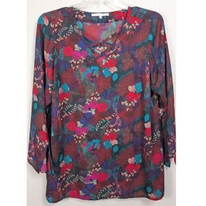 Violet Claire Womens 1X Purple Floral Print Long Sleeve V Neck Tunic Top Blouse‎